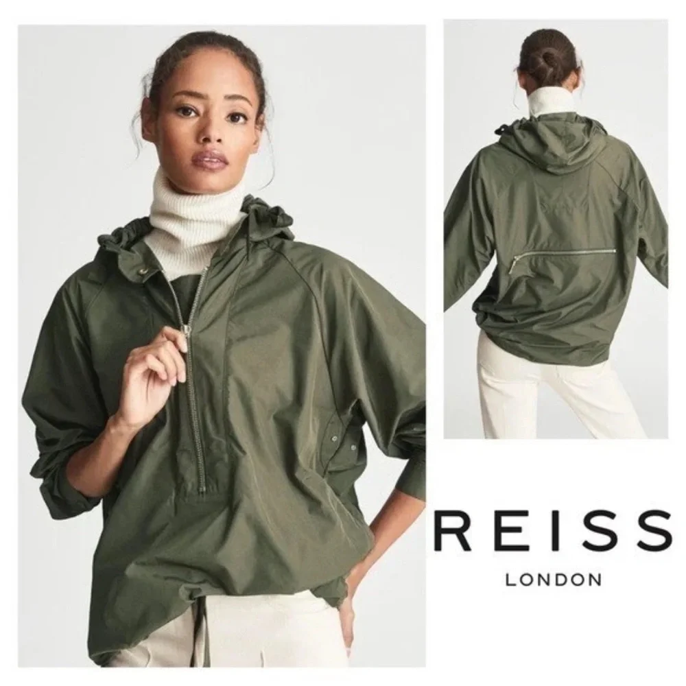 New! REISS London Jenna Short Hooded Parka Windbreaker Jacket in Khaki - Picture 2 of 13